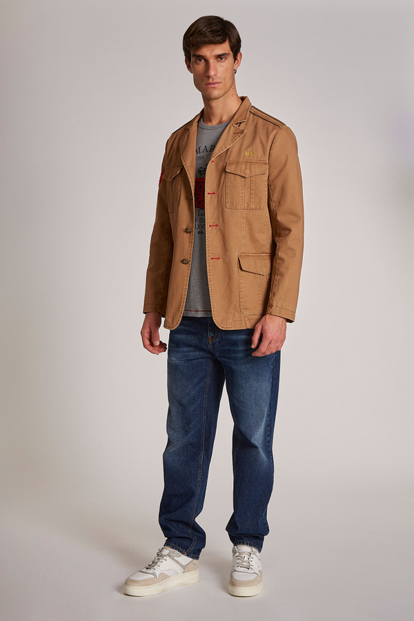 Men's regular-fit Saharan jacket in cotton and linen-blend fabric - La Martina - Official Online Shop