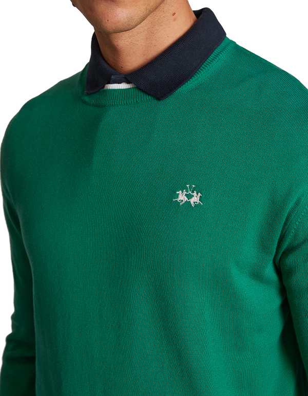 Men's long-sleeved regular-fit cotton crew-neck sweater | La Martina - Official Online Shop
