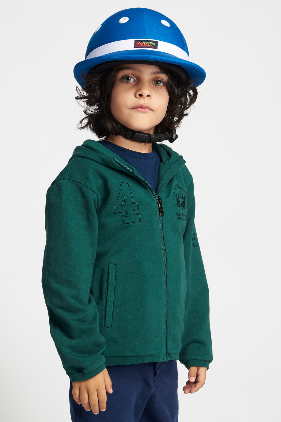 Sweat-shirt de couleur unie avec fermeture zippée sur le devant et capuche - Enfant | La Martina - Official Online Shop