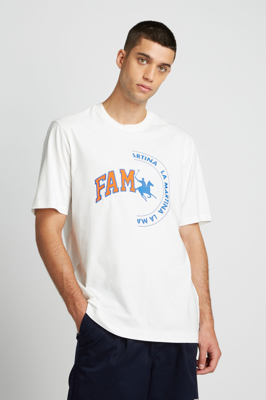 T-shirt da uomo a maniche corte in cotone 100% over - -40% | step 3 | us | La Martina - Official Online Shop