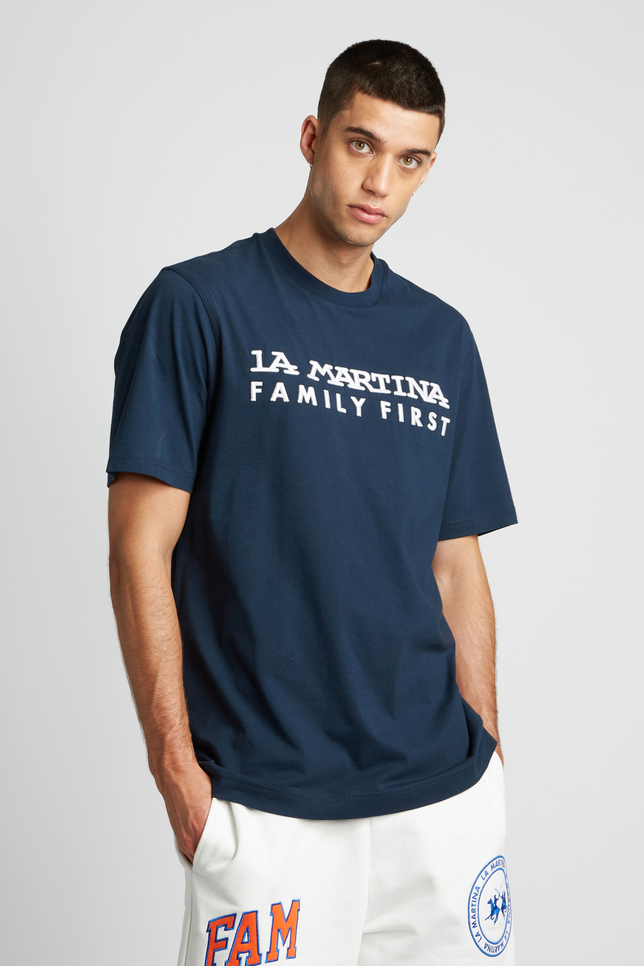 Men's oversized short-sleeved 100% cotton T-shirt - -40% | step 3 | us | La Martina - Official Online Shop