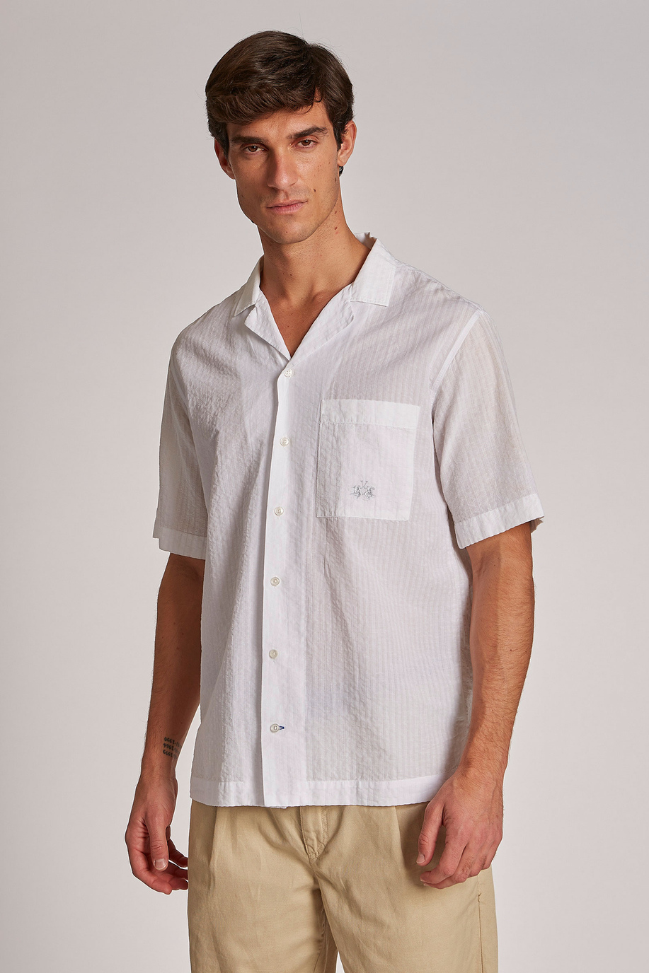 Camicia da uomo in cotone a maniche corte regular fit - Camicie | La Martina - Official Online Shop