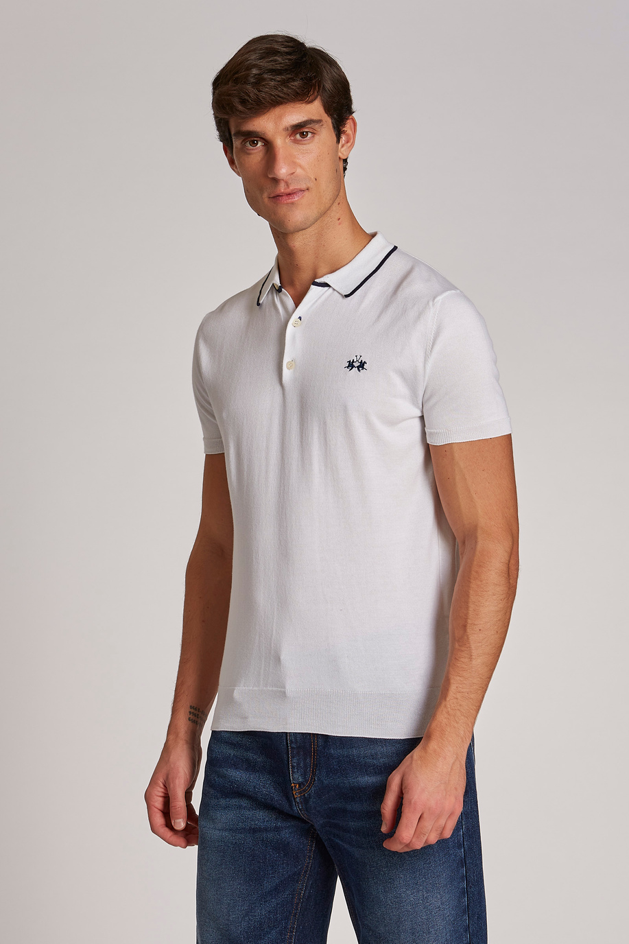 Men's short-sleeved regular-fit cotton polo shirt - Knitwear | La Martina - Official Online Shop
