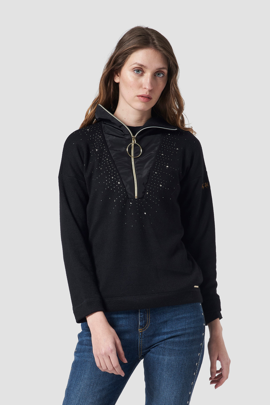 Sweatshirt aus Synthetikmaterial mit hohem Kragen | La Martina - Official Online Shop