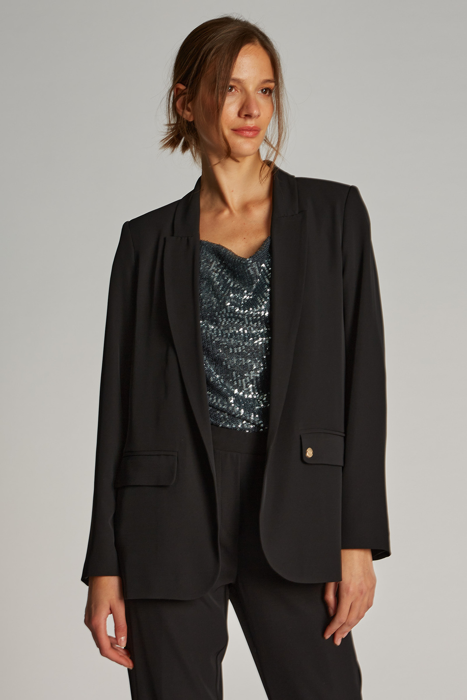 Veste femme style blazer de couleur unie, avec poches sur le devant - FEMME | La Martina - Official Online Shop
