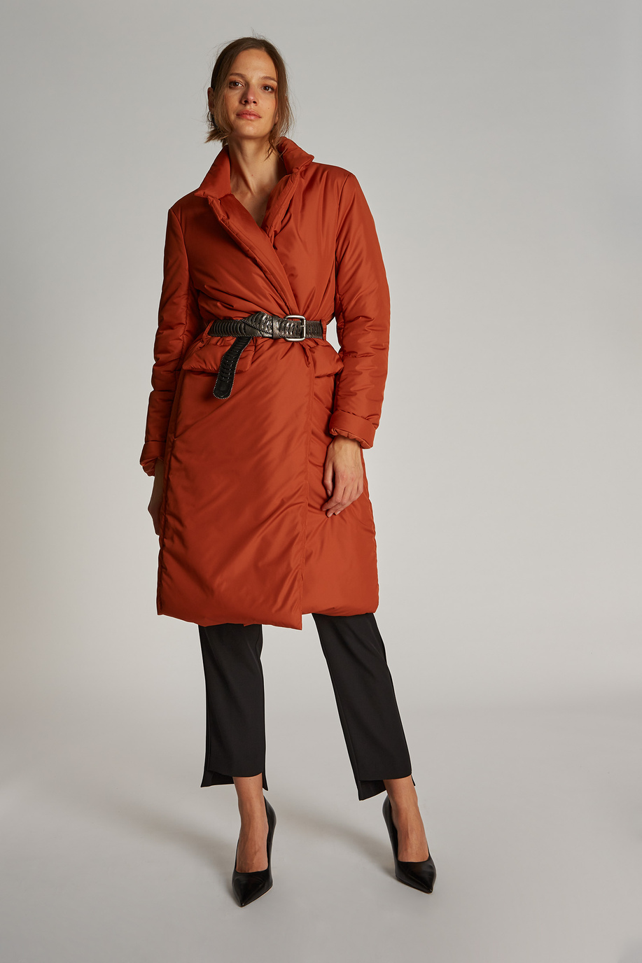 Women's shiny-look nylon belted down jacket - WOMEN | La Martina - Official Online Shop