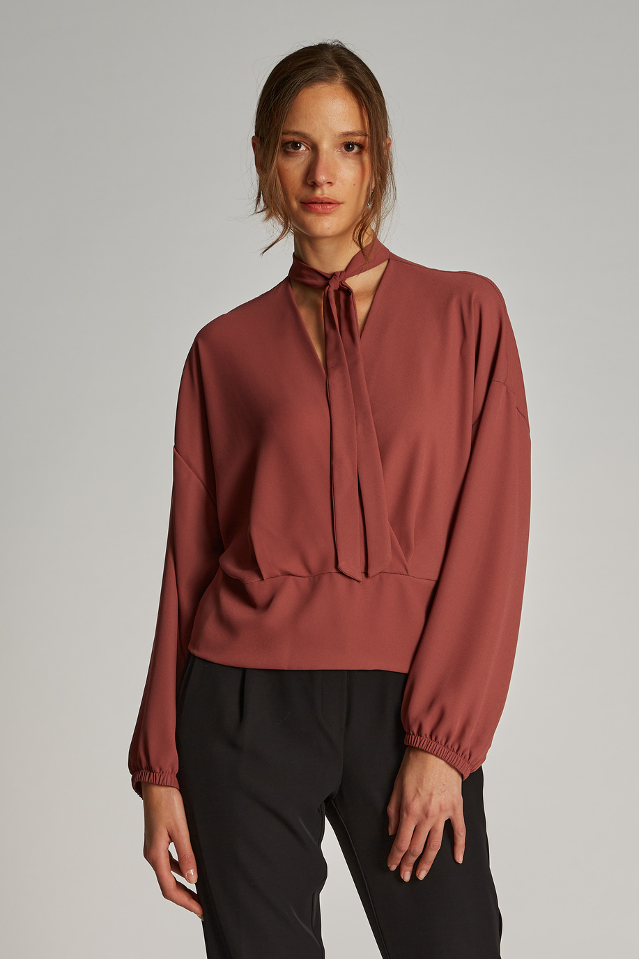 Women's long-sleeved tie-neck blouse - WOMEN | La Martina - Official Online Shop