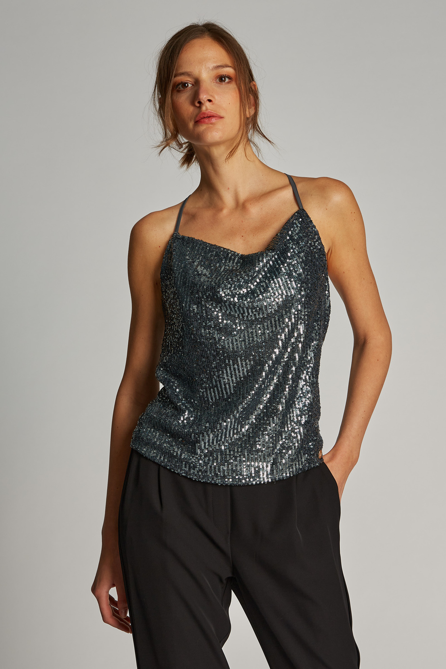 Women's strappy sequin camisole top - WOMEN | La Martina - Official Online Shop