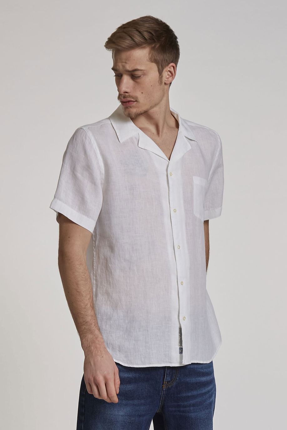 Herrenhemd aus Leinen mit kurzem Arm im Regular Fit - Look | La Martina - Official Online Shop