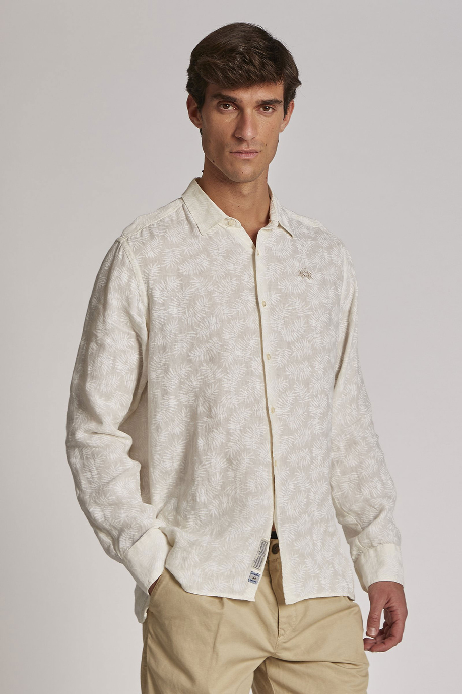 Men's long-sleeved regular-fit linen shirt - -30% | step 3 | us | La Martina - Official Online Shop