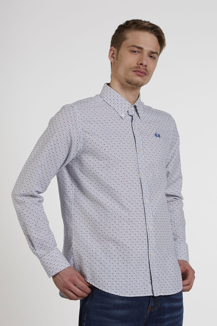 Chemise homme en coton à manches longues et coupe classique - Chemises | La Martina - Official Online Shop