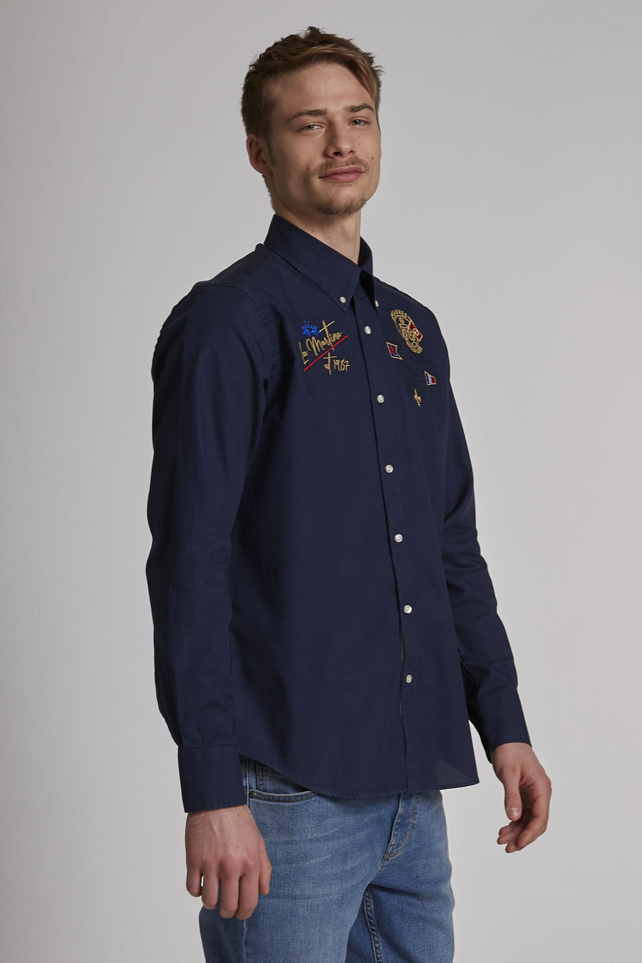 Herrenhemd aus Baumwolle mit langen Ärmeln im Regular Fit - -30% | step 3 | us | La Martina - Official Online Shop