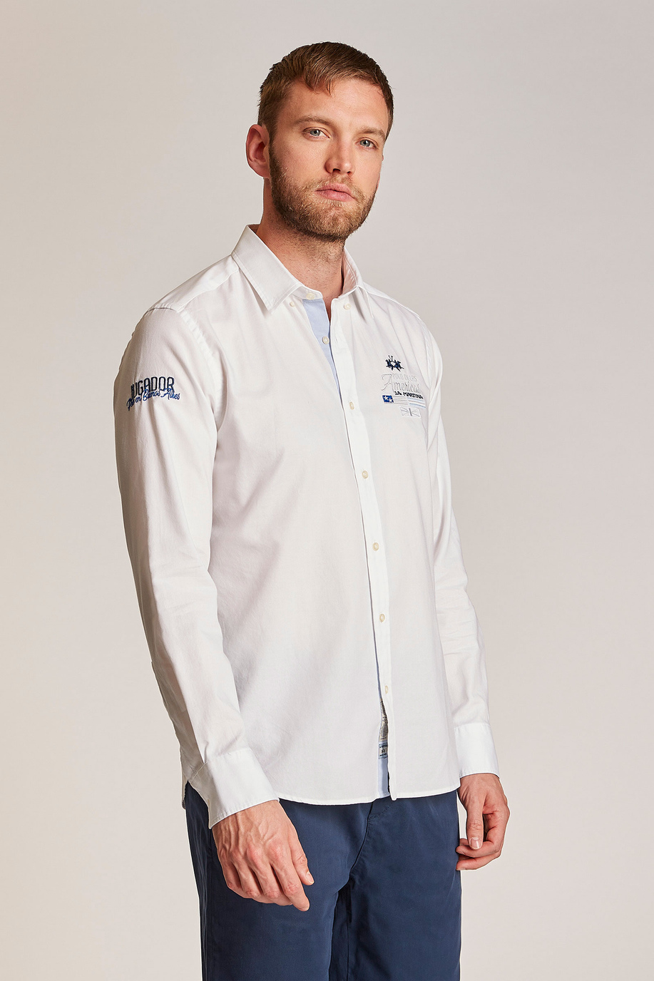 Chemise homme à manches longues, coupe classique et broderie contrastante - Chemises | La Martina - Official Online Shop