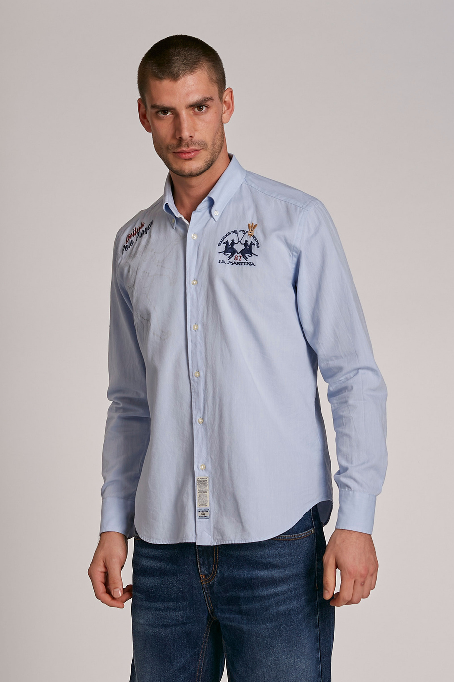 Men's long-sleeved regular-fit cotton shirt - Shirts | La Martina - Official Online Shop