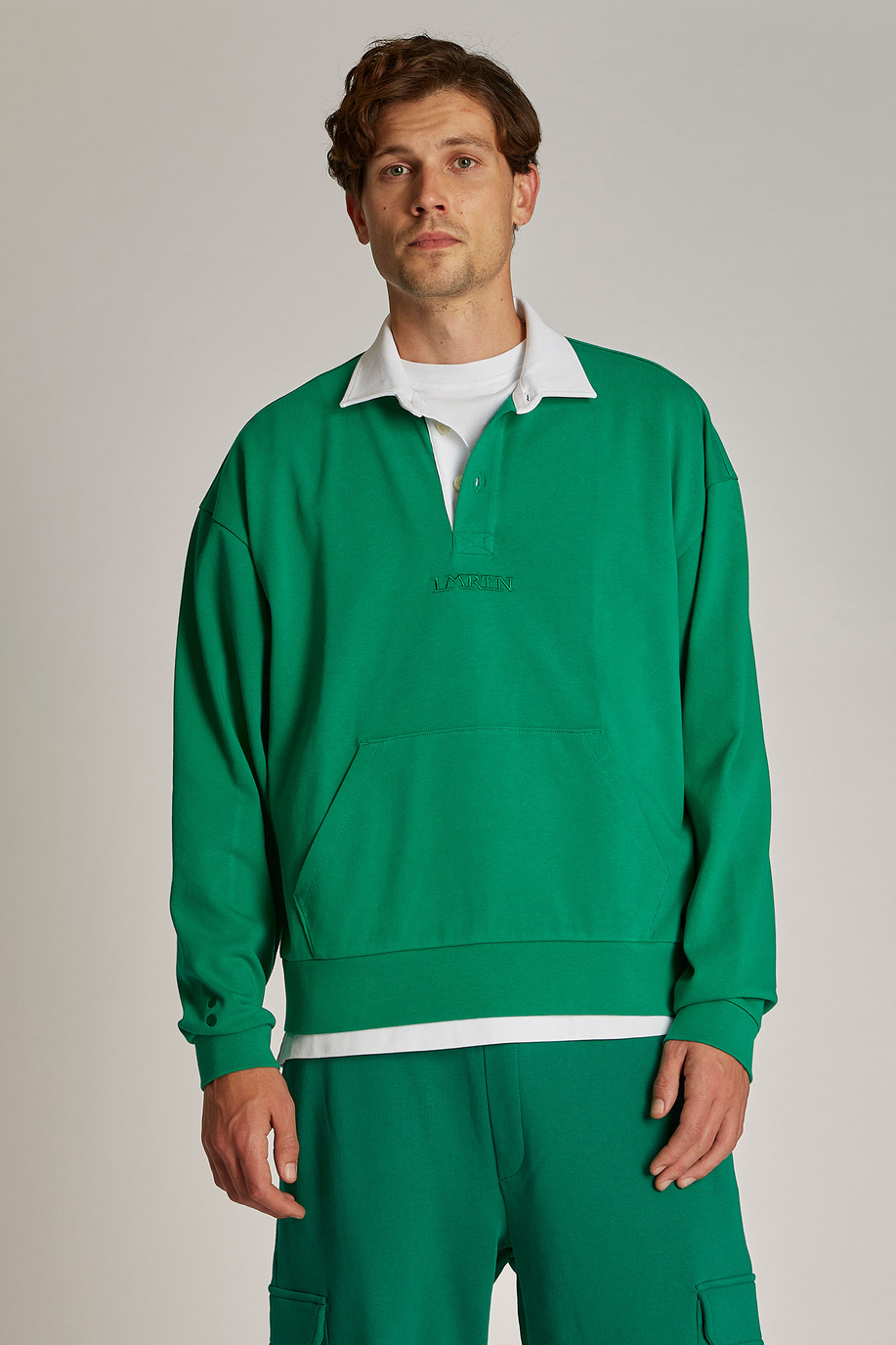 Men's oversized 100% cotton sweatshirt featuring a contrasting collar - Inspiration | La Martina - Official Online Shop