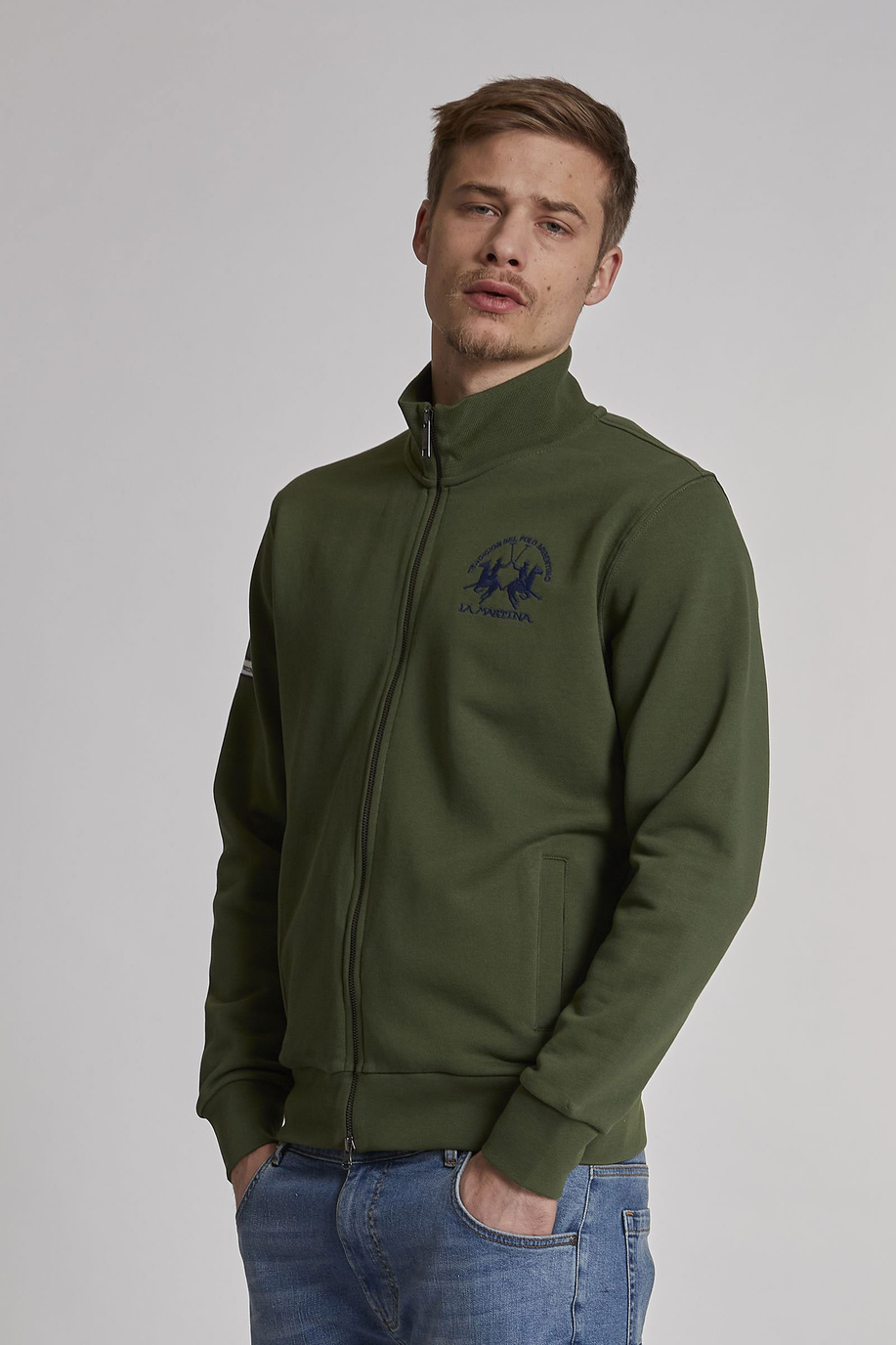 Sweat-shirt zippé homme en coton avec col montant et coupe classique - Essential | La Martina - Official Online Shop