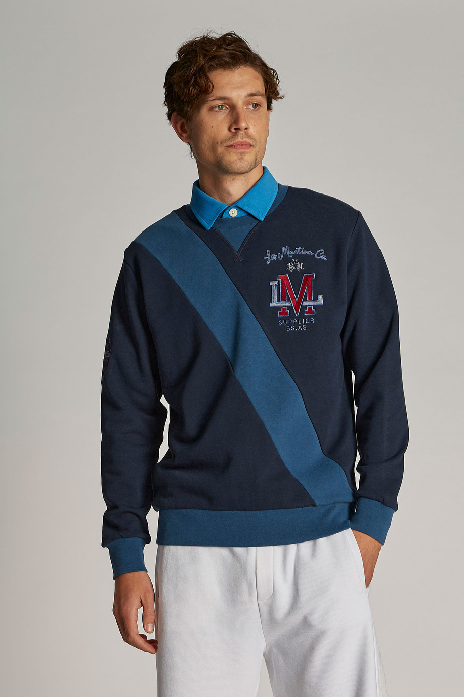Men's regular-fit crew-neck cotton sweatshirt - Knitwear & Sweatshirts | La Martina - Official Online Shop