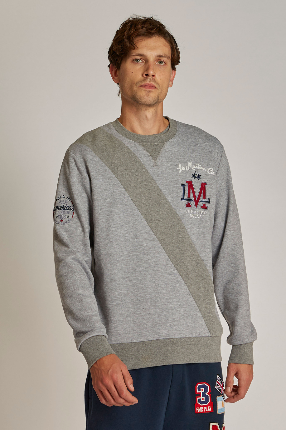 Men's regular-fit round-neck sweatshirt in 100% cotton fabric - Sweatshirts | La Martina - Official Online Shop