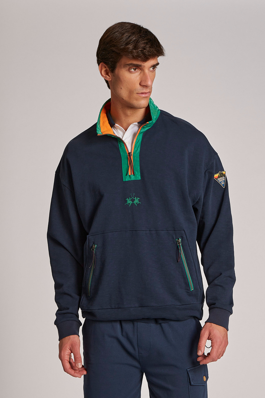 Men's oversized zip-up sweatshirt in 100% cotton fabric - Argentina | La Martina - Official Online Shop