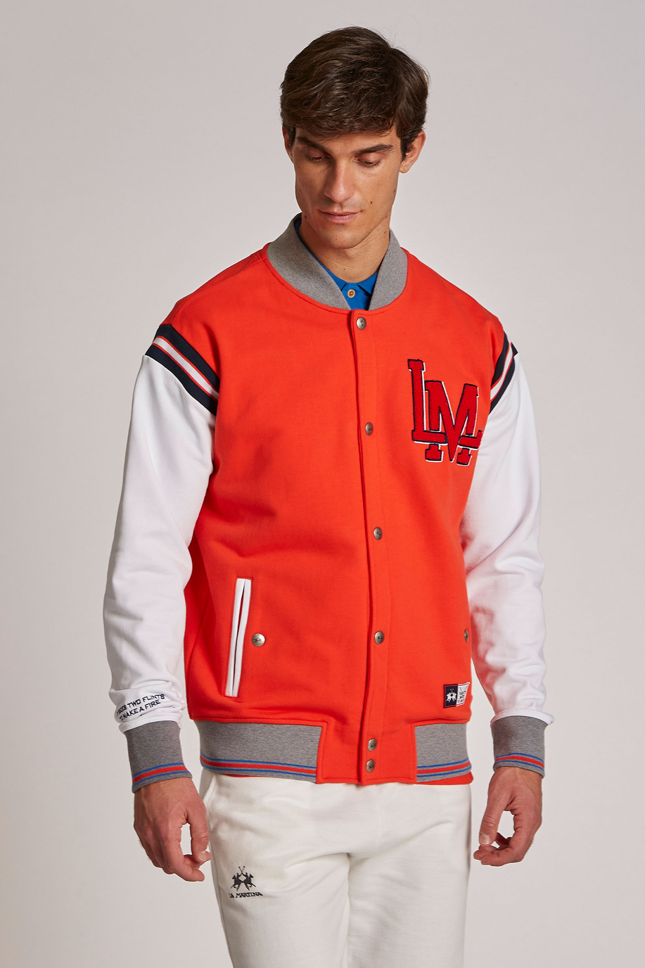 Men's regular-fit button-up cotton bomber jacket | La Martina - Official Online Shop