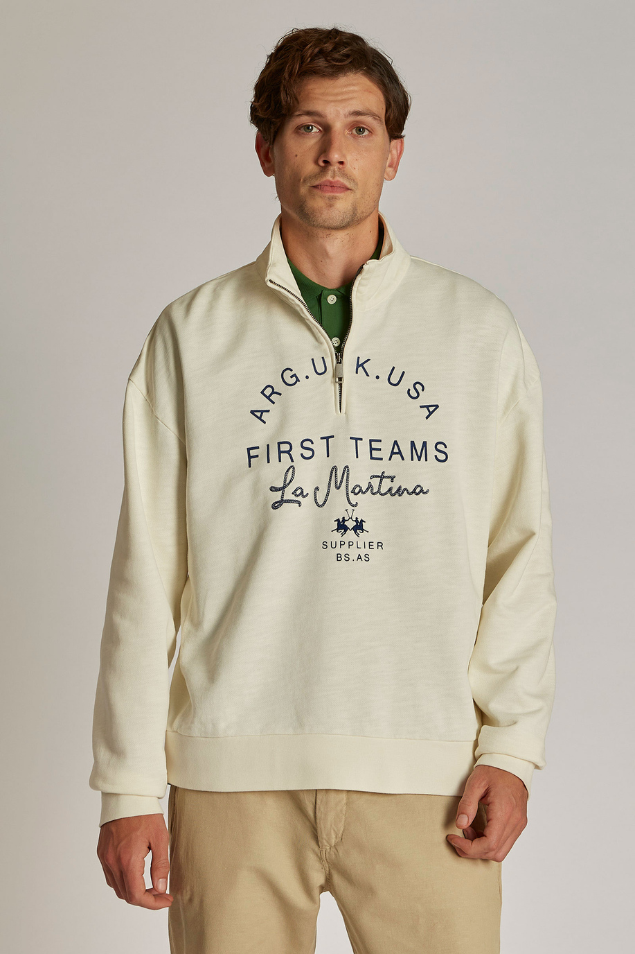Men's oversized zip-neck sweatshirt in 100% cotton fabric - Sweatshirts | La Martina - Official Online Shop