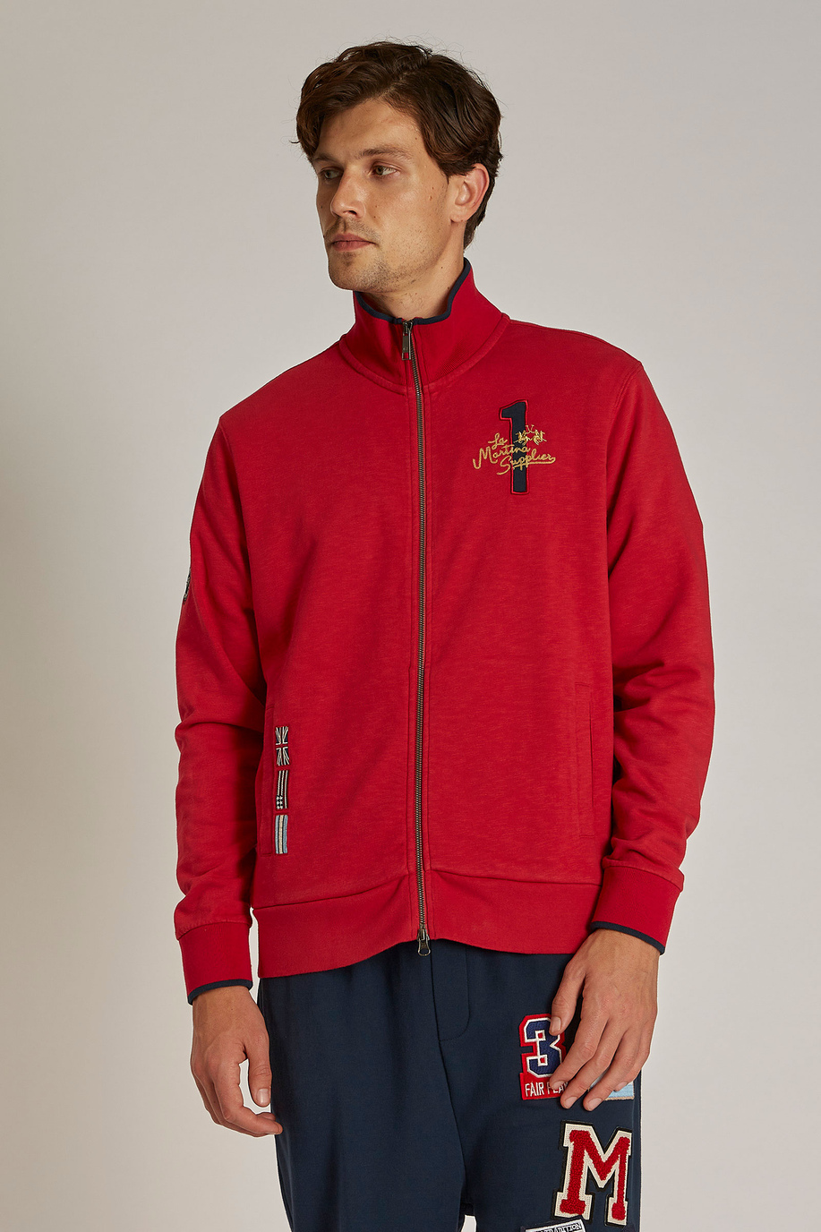 Men's regular-fit zip-up sweatshirt in 100% cotton fabric - Sweatshirts | La Martina - Official Online Shop