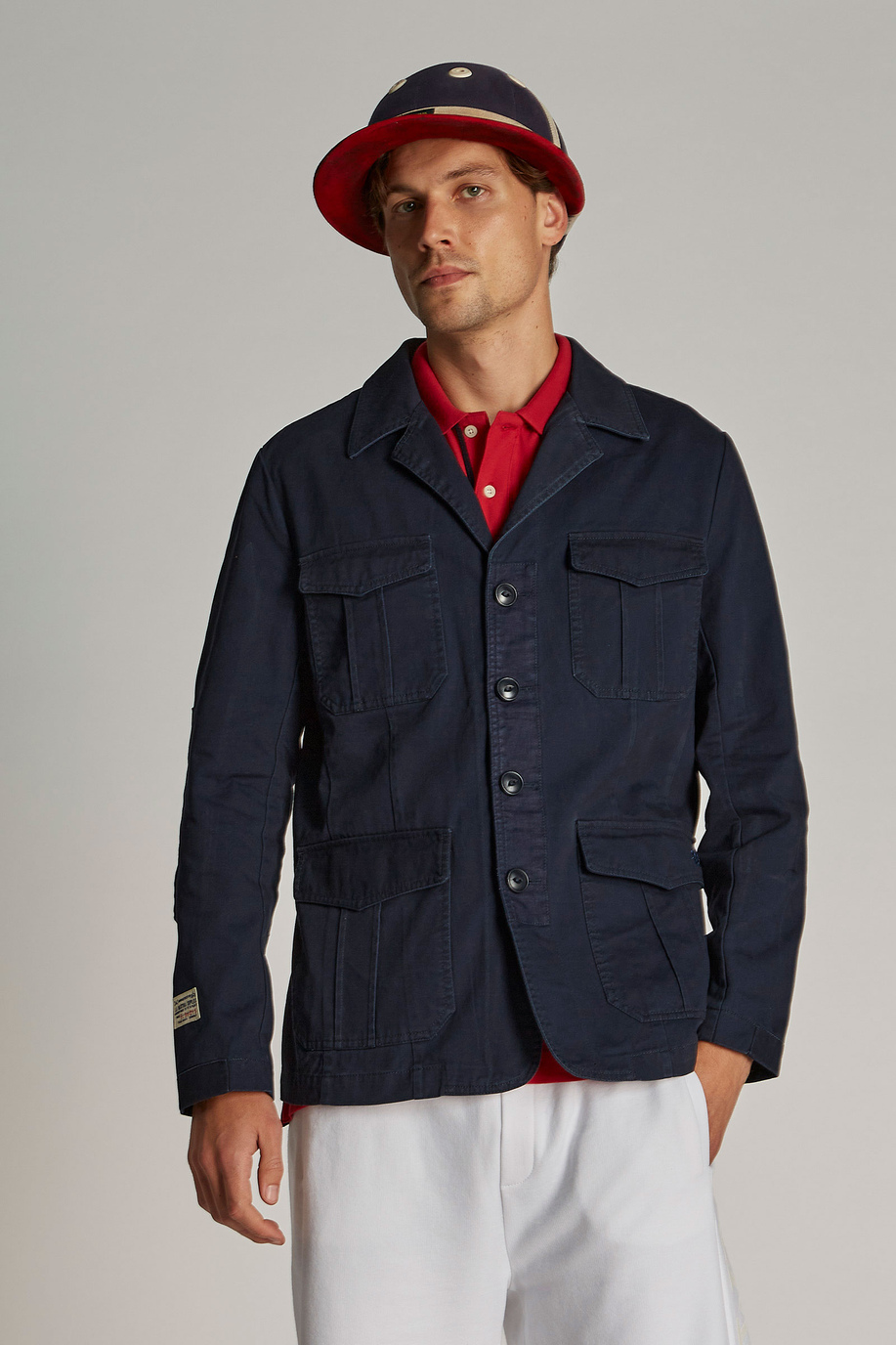 Veste style saharienne homme 100% coton, coupe classique - Vêtements d’extérieur | La Martina - Official Online Shop