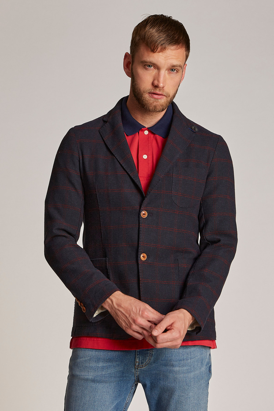 Men's regular-fit cotton blazer with a two-button fastening - Outerwear | La Martina - Official Online Shop