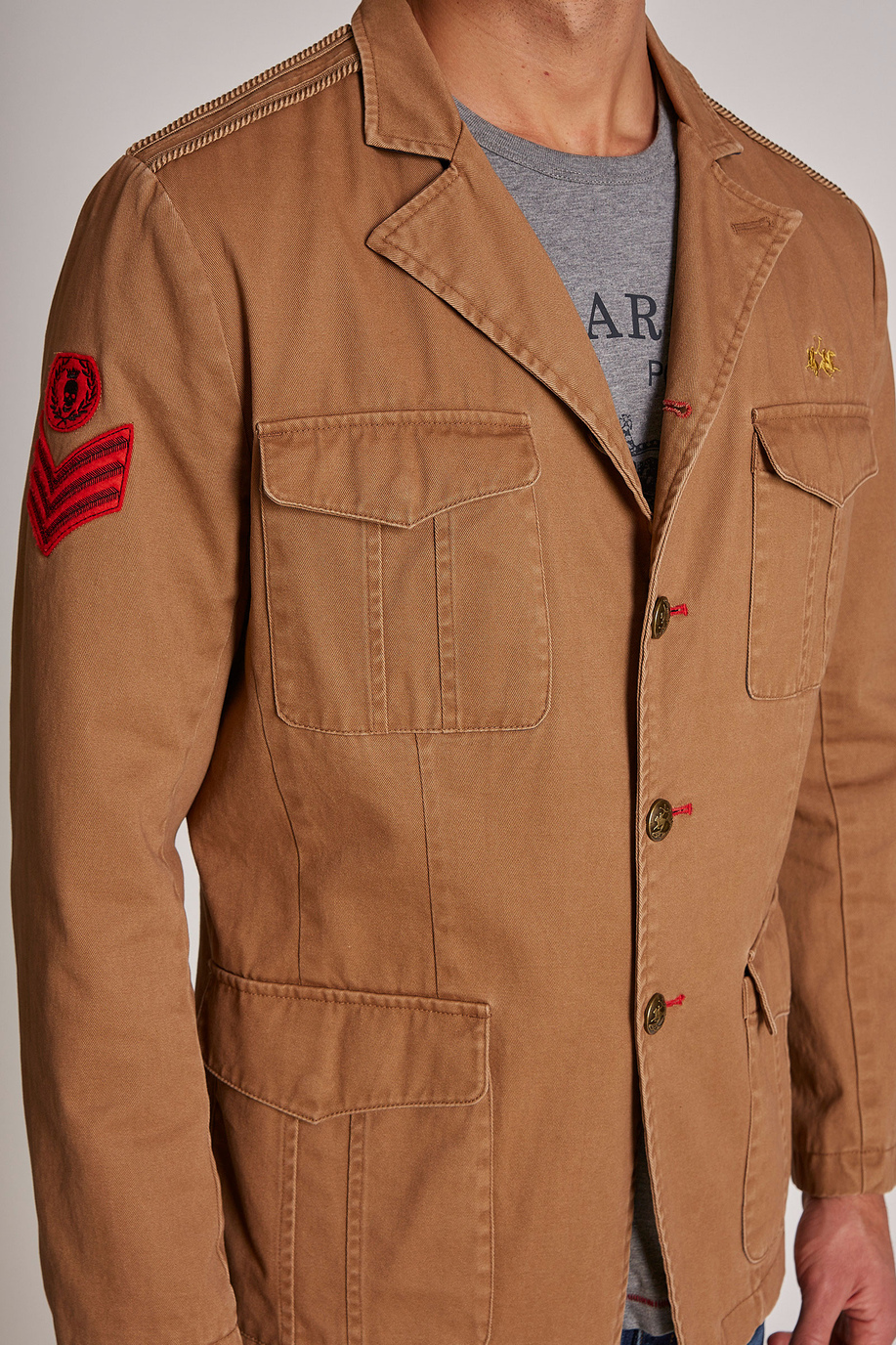 Men's regular-fit Saharan jacket in cotton and linen-blend fabric