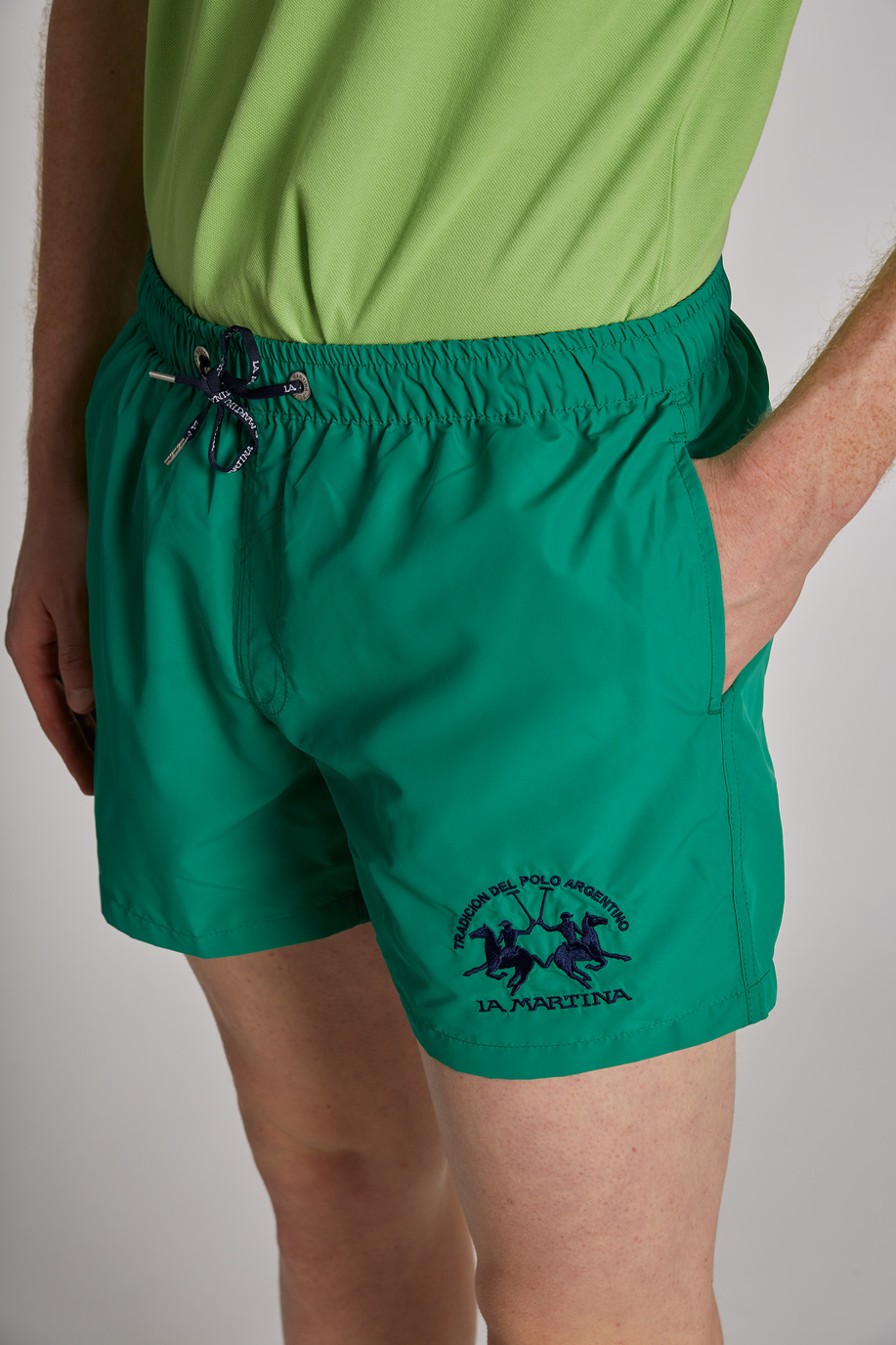 Regular-fit drawstring-embellished microfibre swim shorts