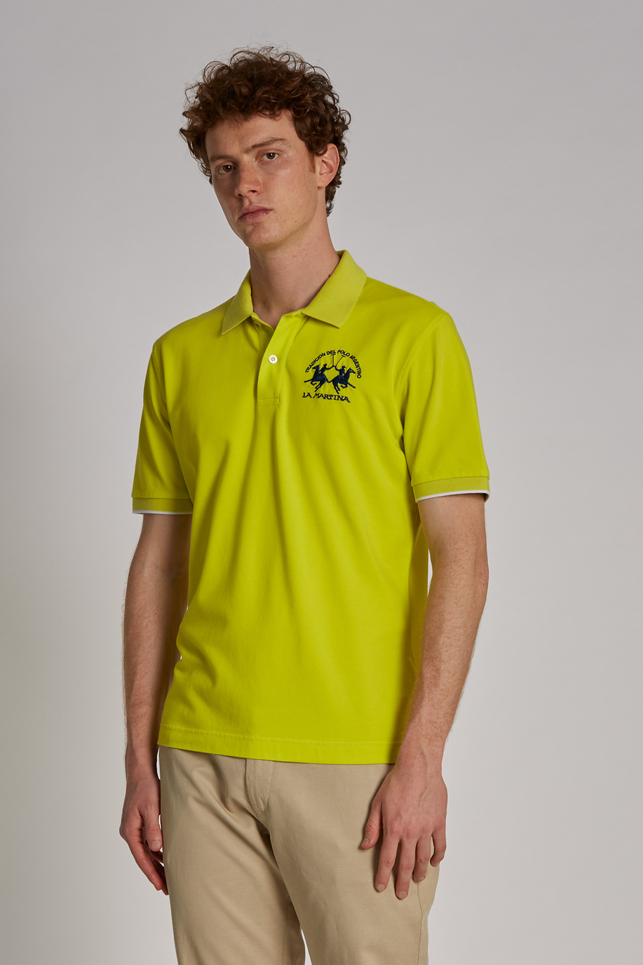 Men's short-sleeved regular-fit stretch cotton polo shirt - Look | La Martina - Official Online Shop