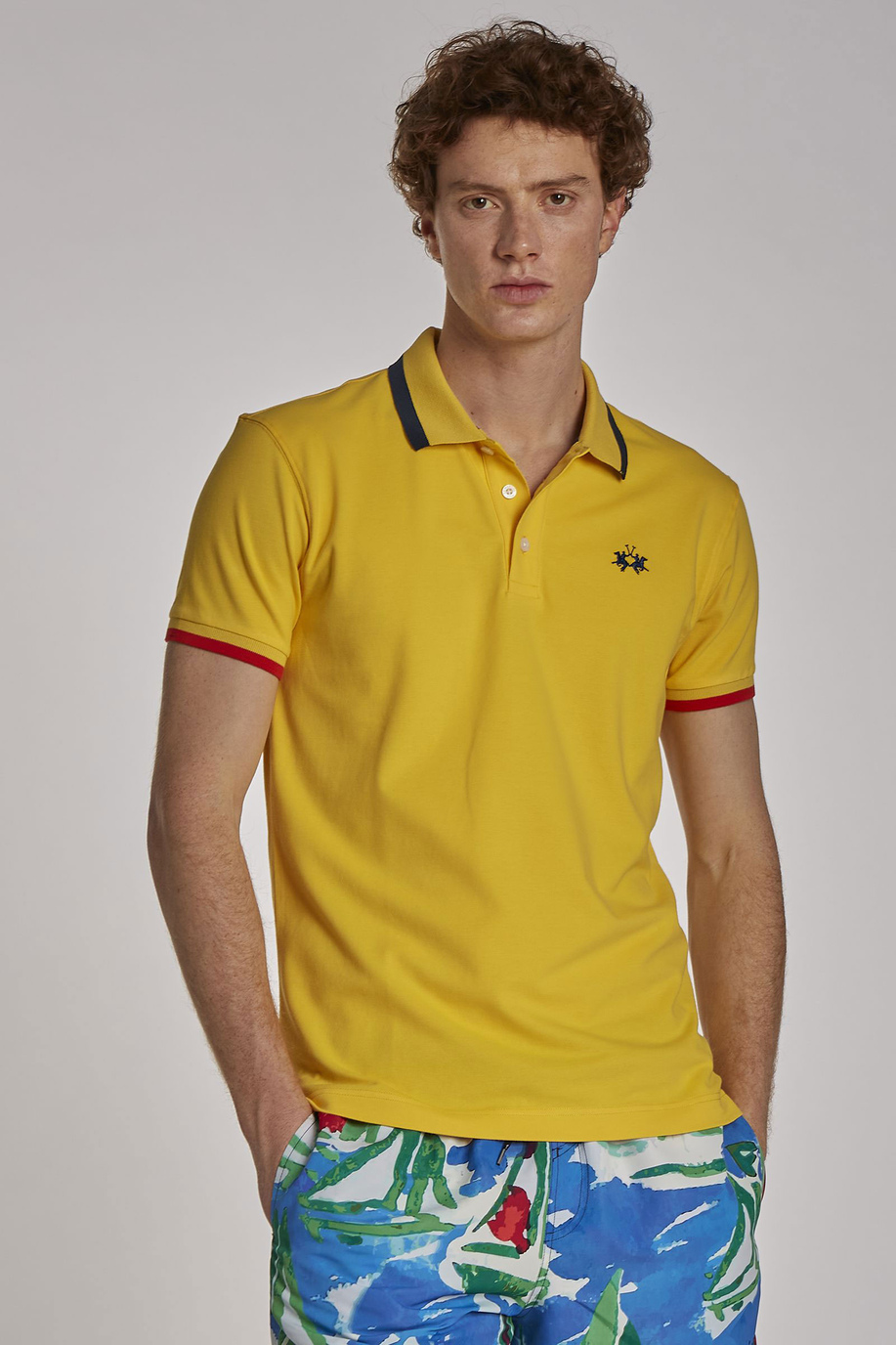 Herren-Poloshirt aus Stretch-Baumwolle mit kurzen Ärmeln im Slim Fit - Casual | La Martina - Official Online Shop