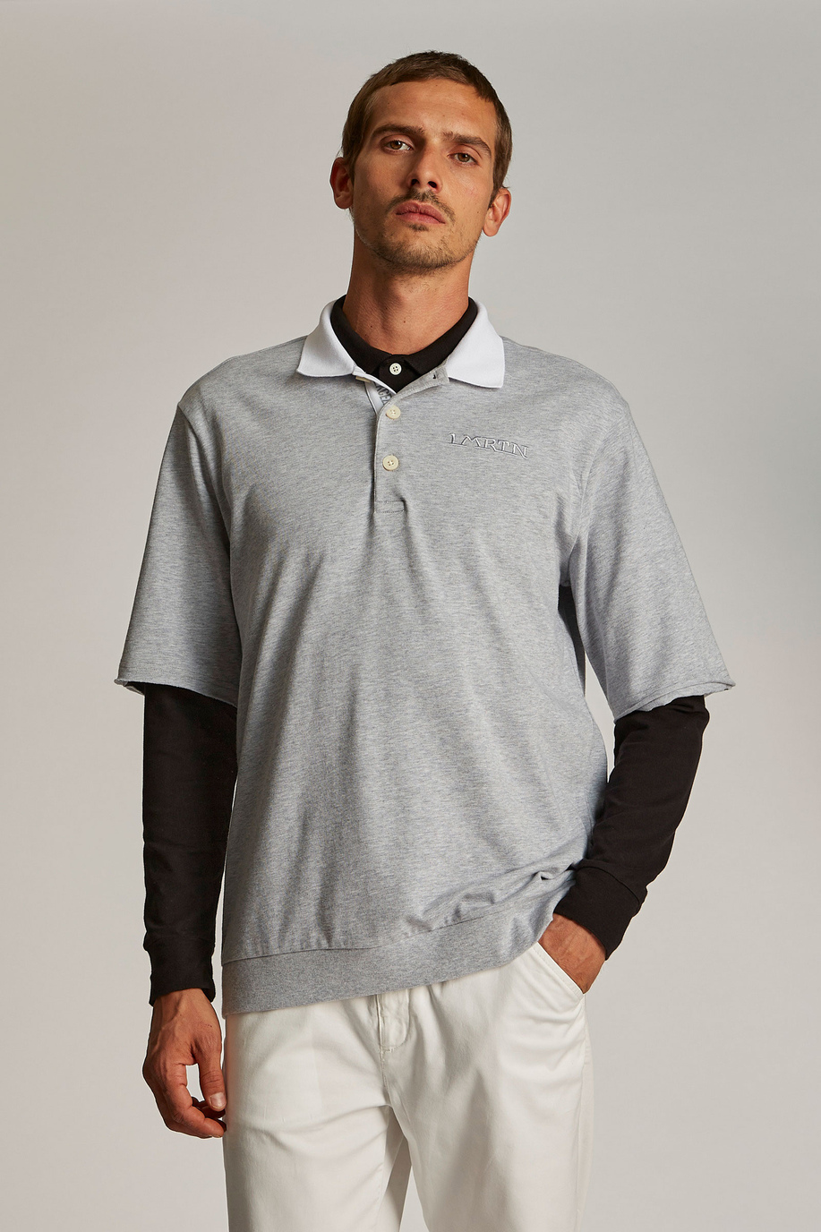 Men's oversized short-sleeved polo shirt featuring a contrasting collar | La Martina - Official Online Shop