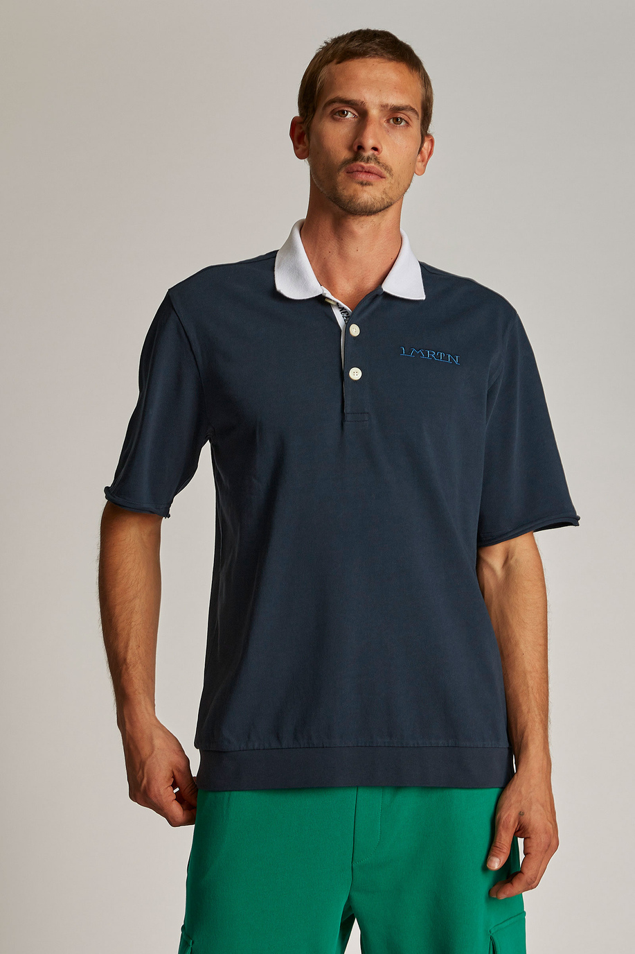 Men's oversized short-sleeved polo shirt featuring a contrasting collar | La Martina - Official Online Shop