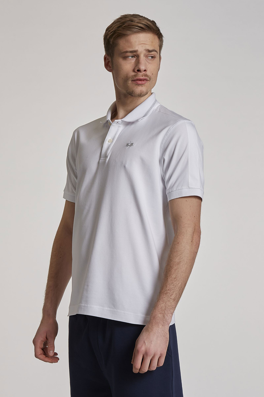 Men's short-sleeved regular-fit stretch cotton polo shirt - Jet Set | La Martina - Official Online Shop
