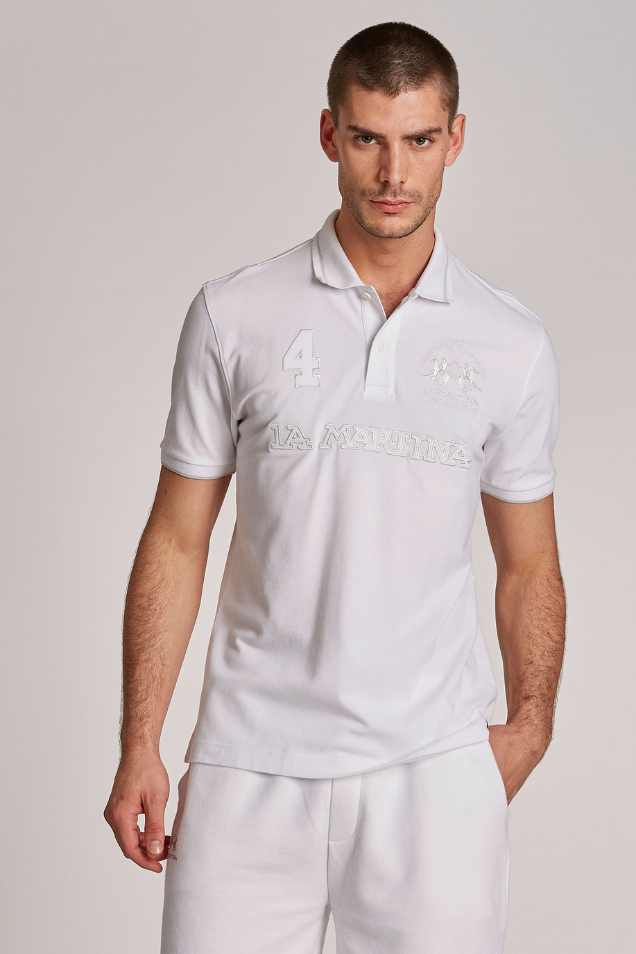 Men's short-sleeved regular-fit stretch cotton polo shirt - Iconos | La Martina - Official Online Shop
