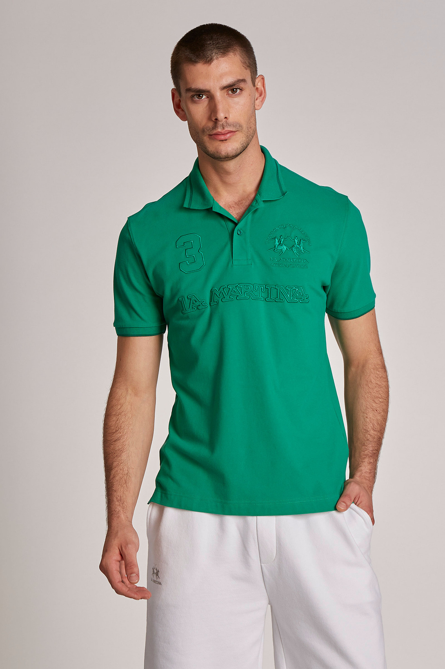 Polo homme en coton stretch à manches courtes et coupe classique - Iconos - Numeros | La Martina - Official Online Shop