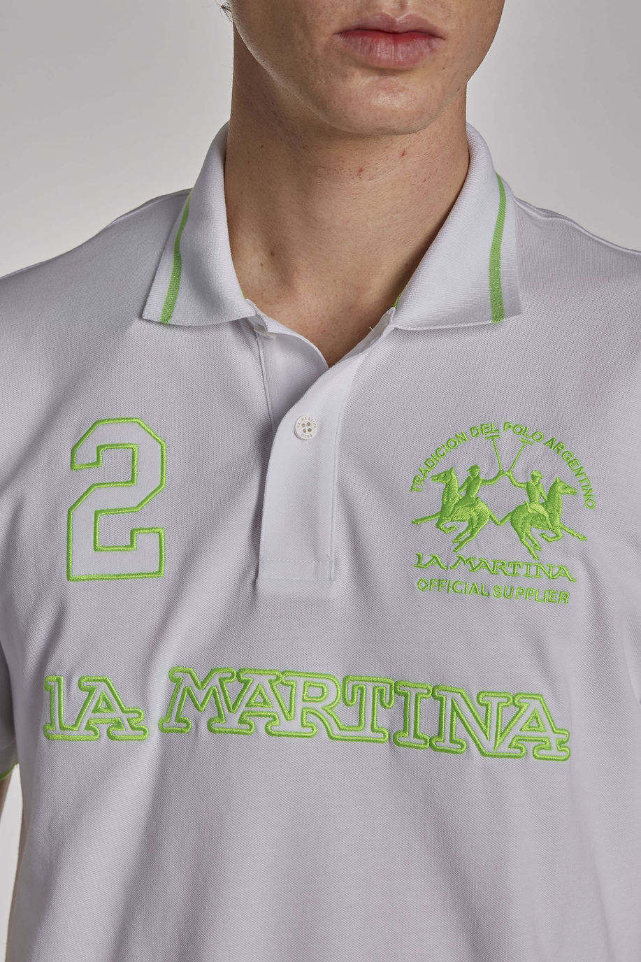 LA MARTINA POLO SHIRT LMP329 Verde Polo Player Cotone Stretch LUXURY Slim Fit 