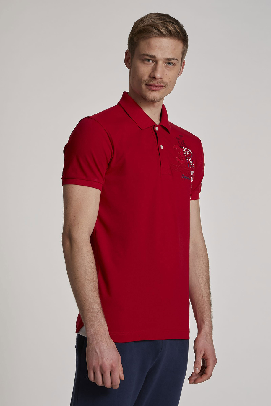 Herren-Poloshirt aus Stretch-Baumwolle mit kurzen Ärmeln im Slim Fit - Poloshirts | La Martina - Official Online Shop