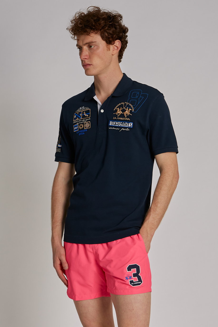 Men's short-sleeved regular-fit stretch cotton polo shirt - -30% | step 3 | all | La Martina - Official Online Shop