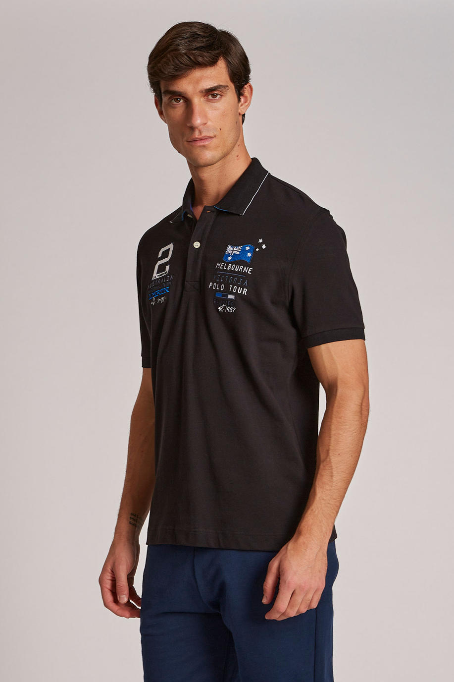 Men's short-sleeved regular-fit stretch cotton polo shirt - Replicas | La Martina - Official Online Shop
