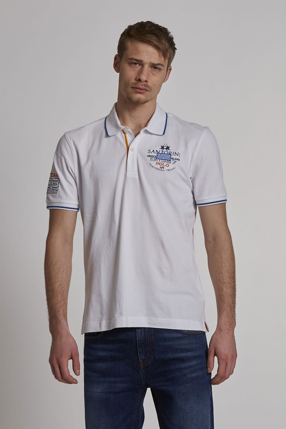 Herren-Poloshirt aus Stretch-Baumwolle mit kurzen Ärmeln im Regular Fit - Poloshirts | La Martina - Official Online Shop