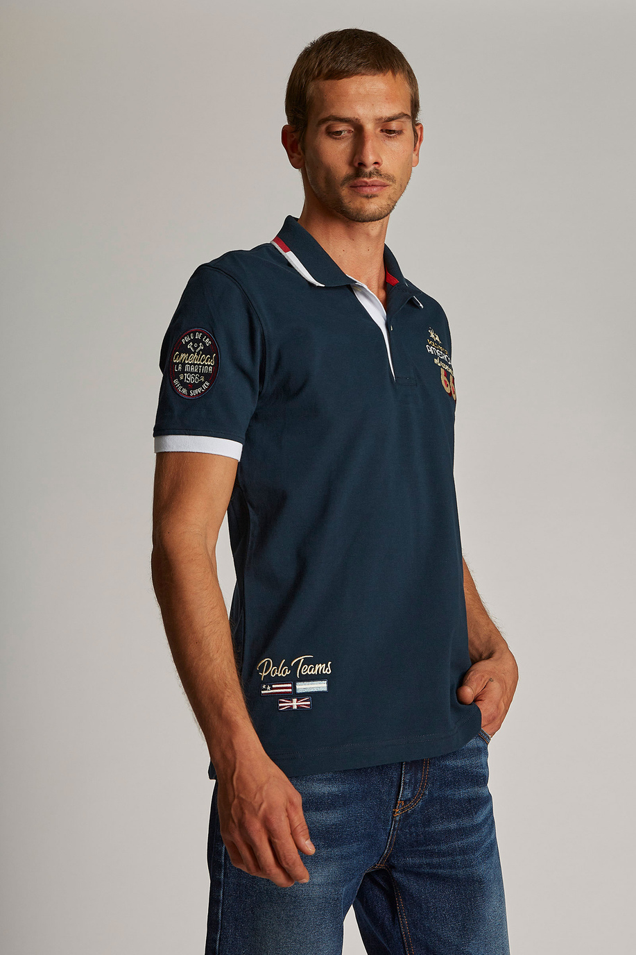 Einfarbiges Herren-Poloshirt mit kurzem Arm im Regular Fit - -30% | step 3 | all | La Martina - Official Online Shop