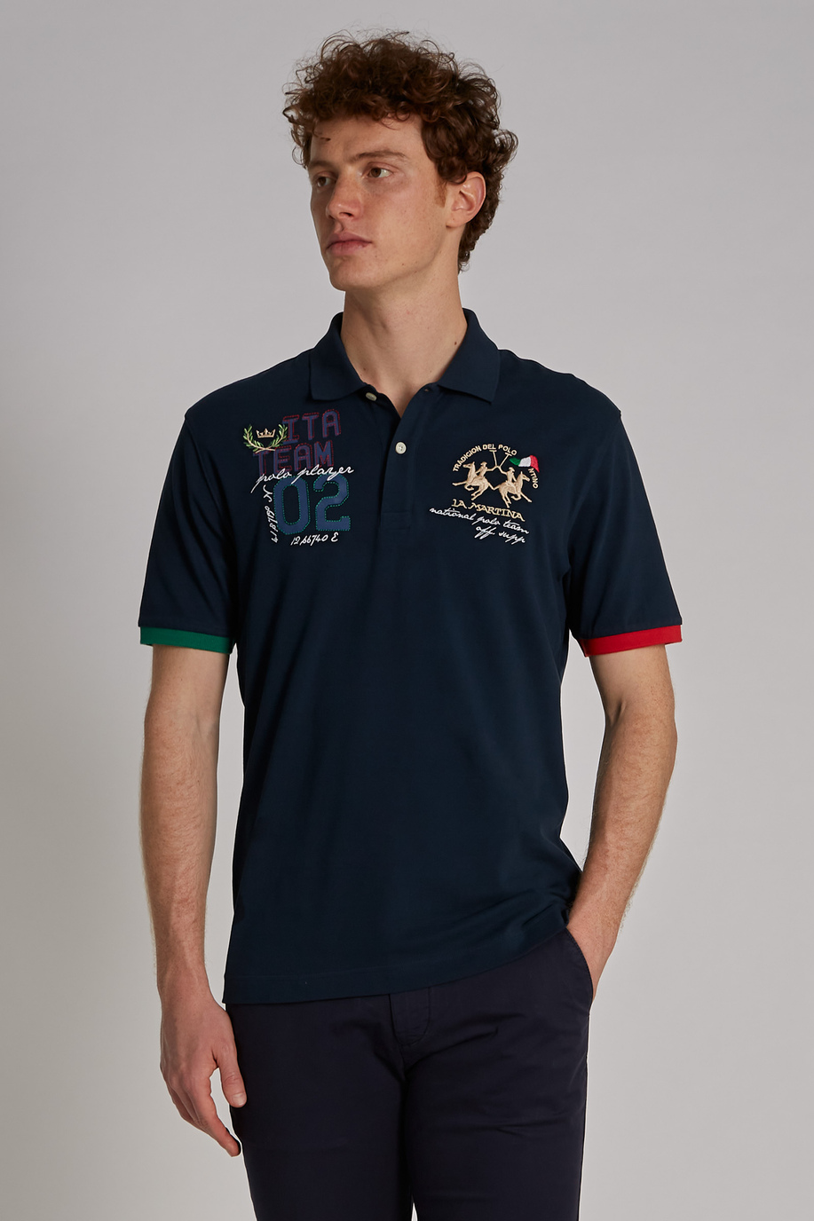 Men's short-sleeved regular-fit stretch cotton polo shirt - Polo Shirts | La Martina - Official Online Shop
