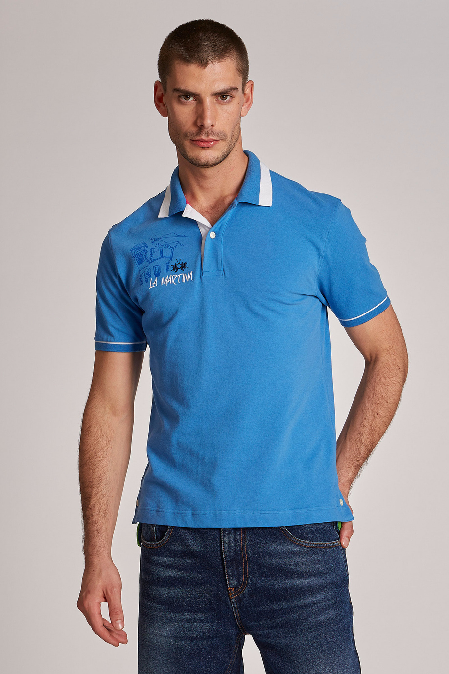 Men's short-sleeved regular-fit stretch cotton polo shirt - Summer Polo | La Martina - Official Online Shop