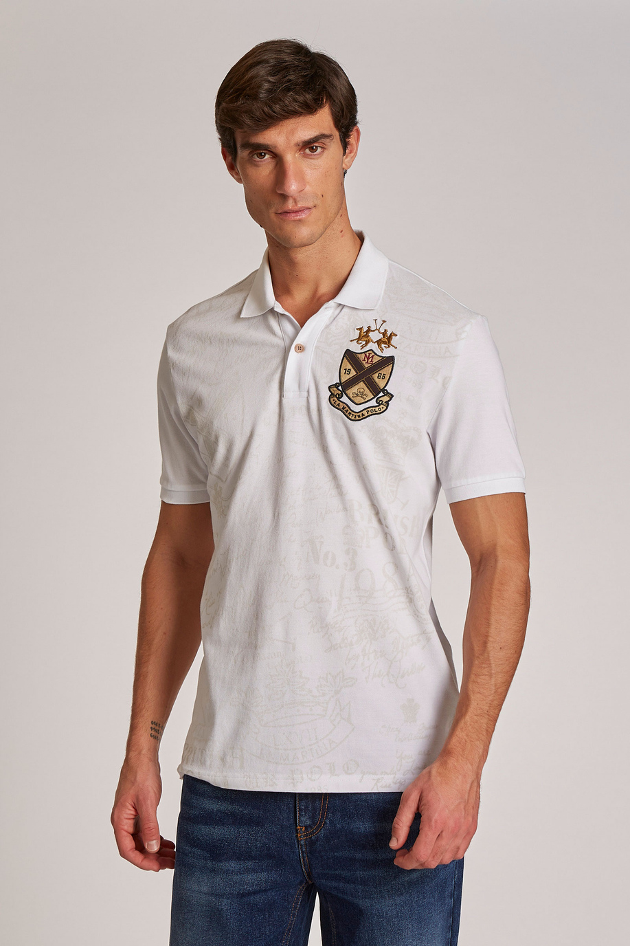 Men's short-sleeved regular-fit 100% cotton polo shirt - England | La Martina - Official Online Shop