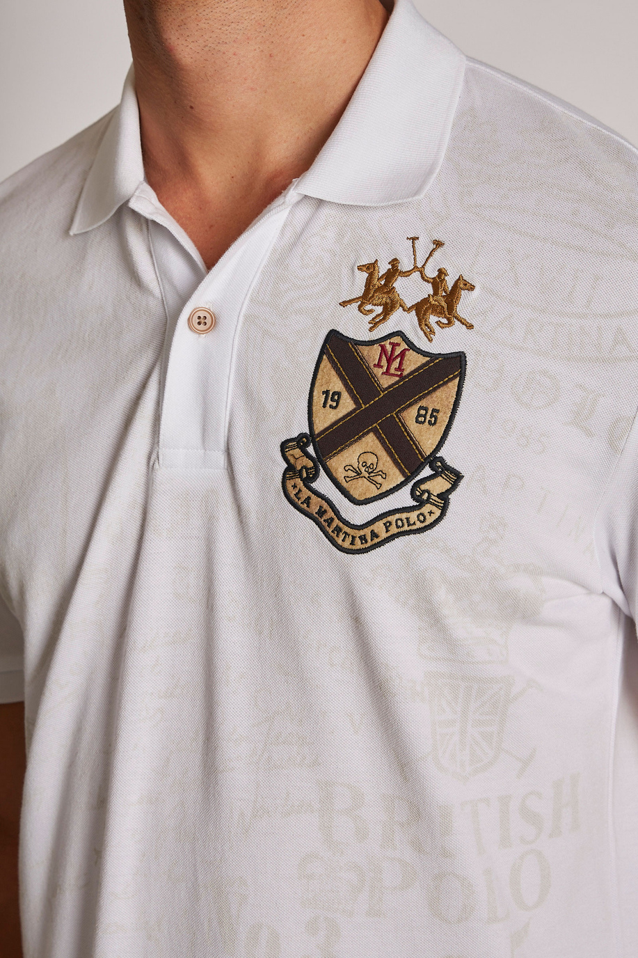 Men's short-sleeved regular-fit 100% cotton polo shirt