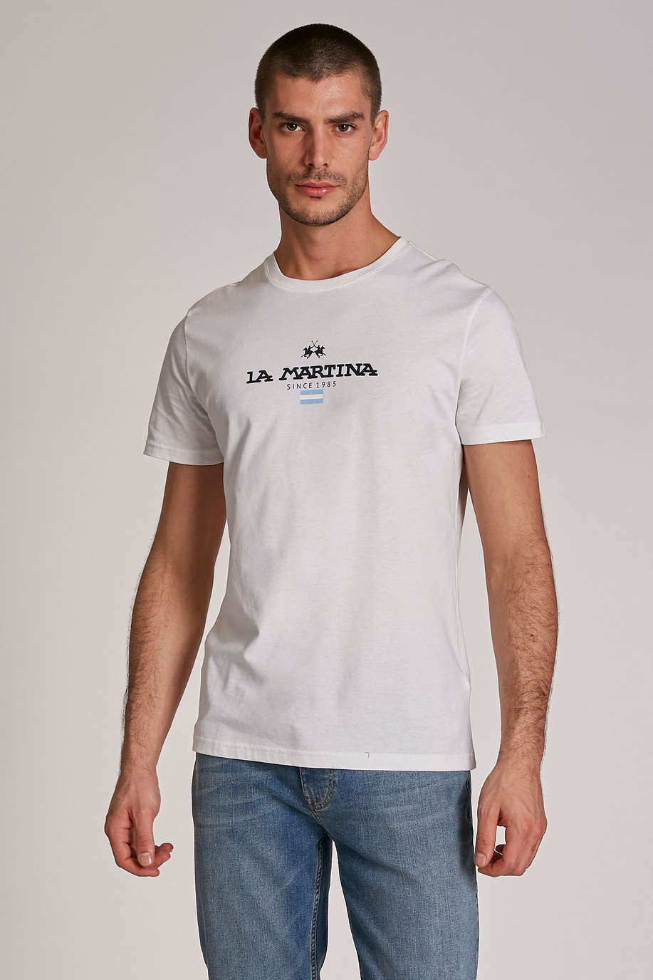 Men's short-sleeved regular-fit cotton T-shirt - -30% | step 3 | all | La Martina - Official Online Shop