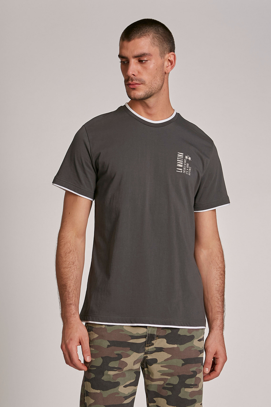 Men's short-sleeved regular-fit cotton T-shirt - -50% | step 3 | us | La Martina - Official Online Shop