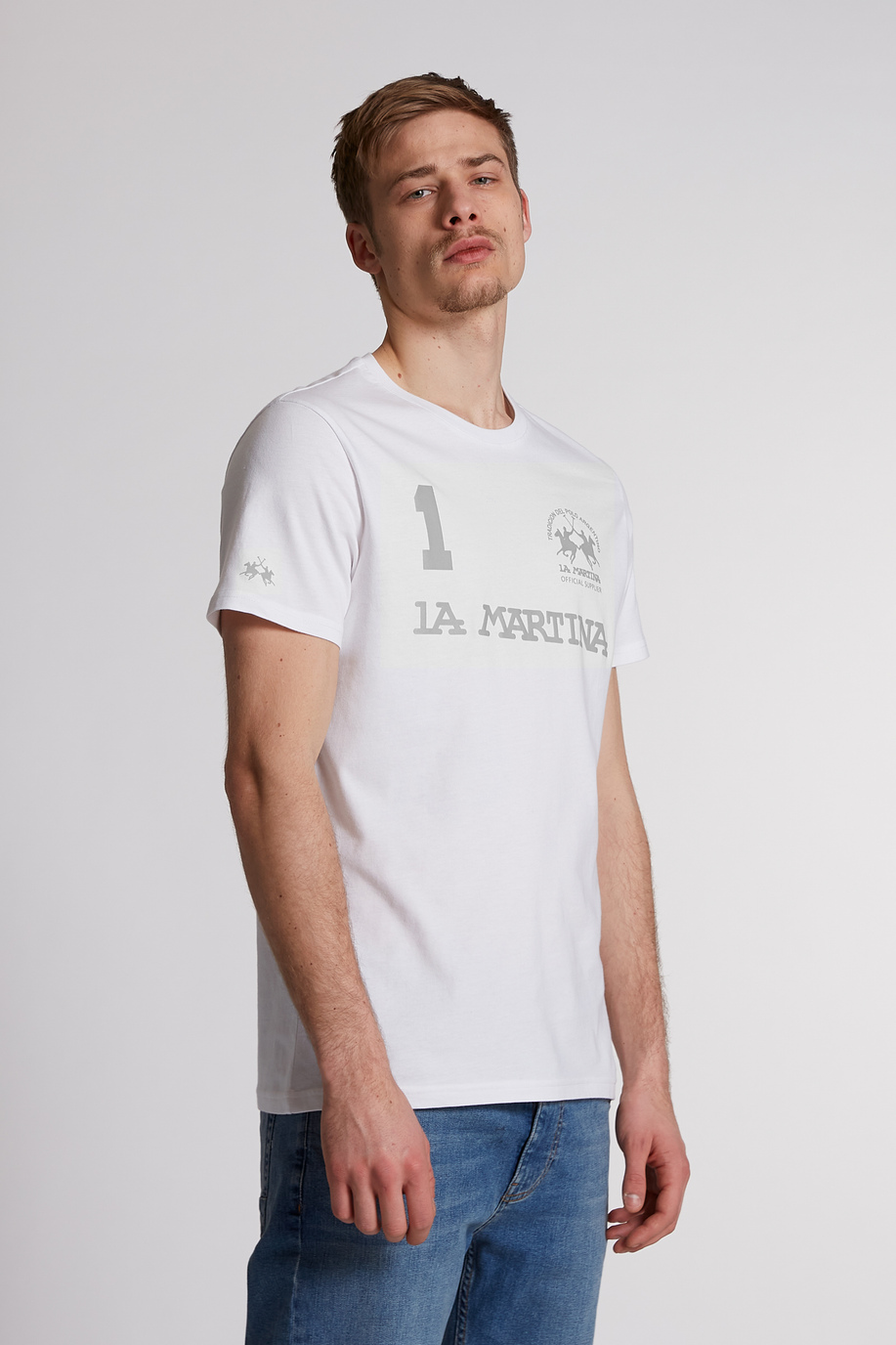 T-shirt da uomo a maniche corte in cotone regular fit - -30% | step 1 | us | La Martina - Official Online Shop
